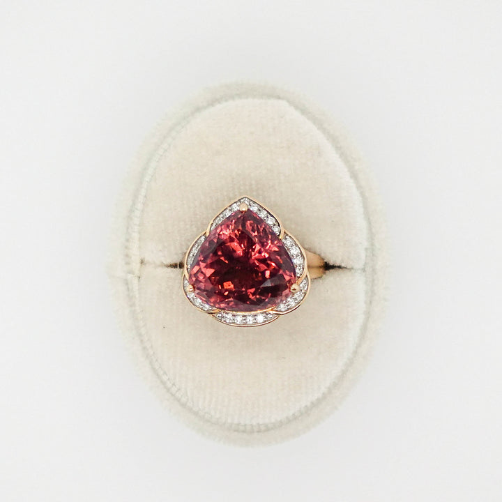 Pink Tourmaline Dinner Ring with Diamond Halo