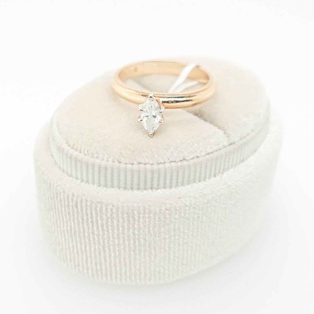 Gold Milgrain Band with Marquise Diamond
