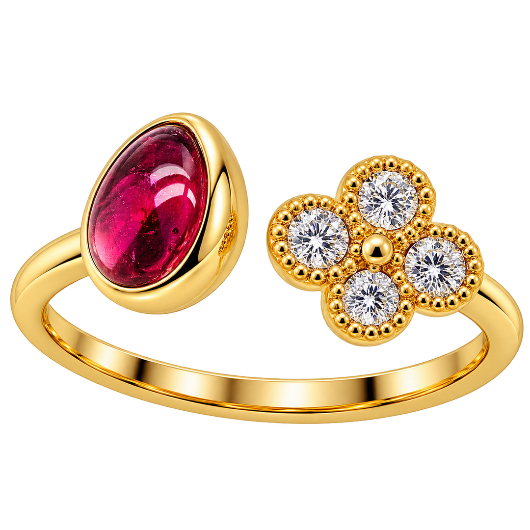 Split Ring with Diamond and Pink Tourmaline