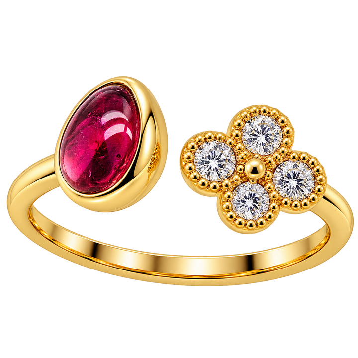 Split Ring with Diamond and Pink Tourmaline
