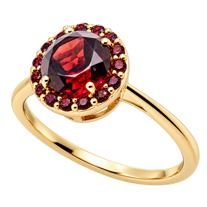 Garnet Ring with Halo