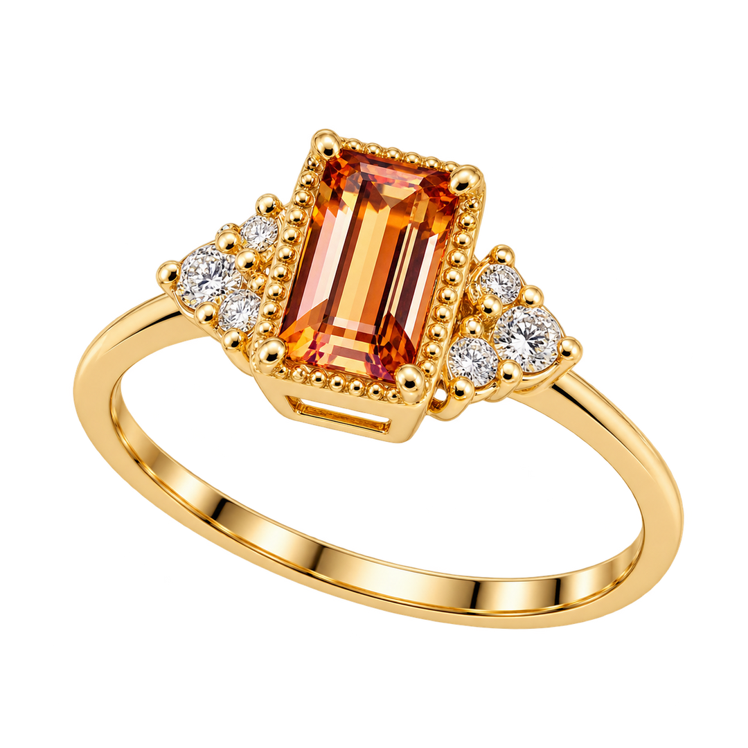 Baguette Citrine Ring with. Diamond Accents