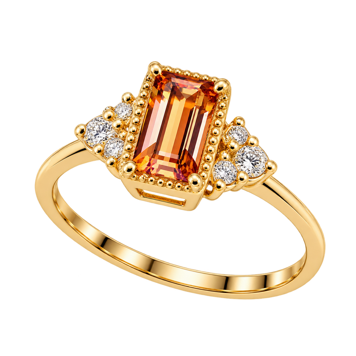 Baguette Citrine Ring with. Diamond Accents