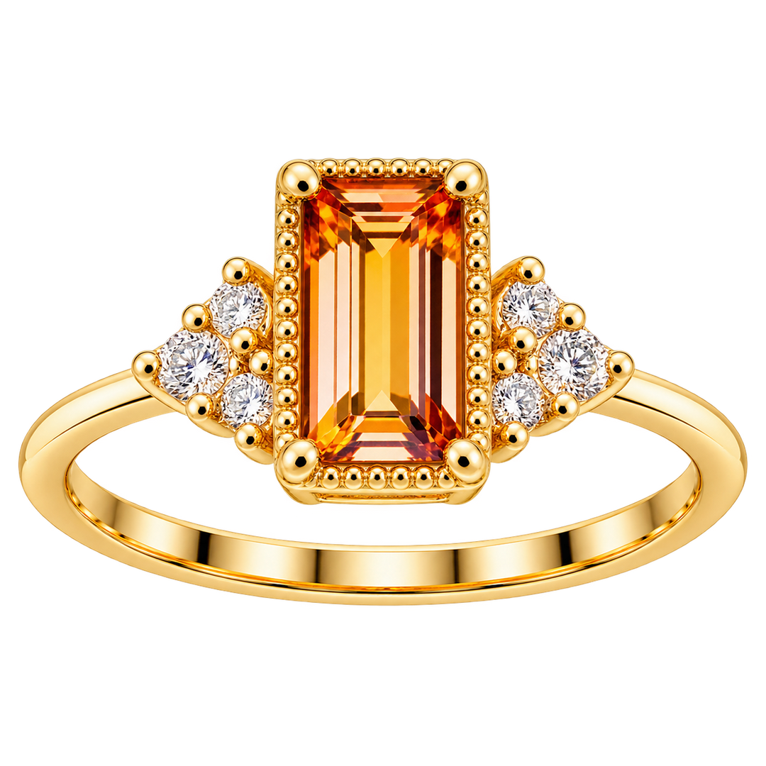 Baguette Citrine Ring with. Diamond Accents