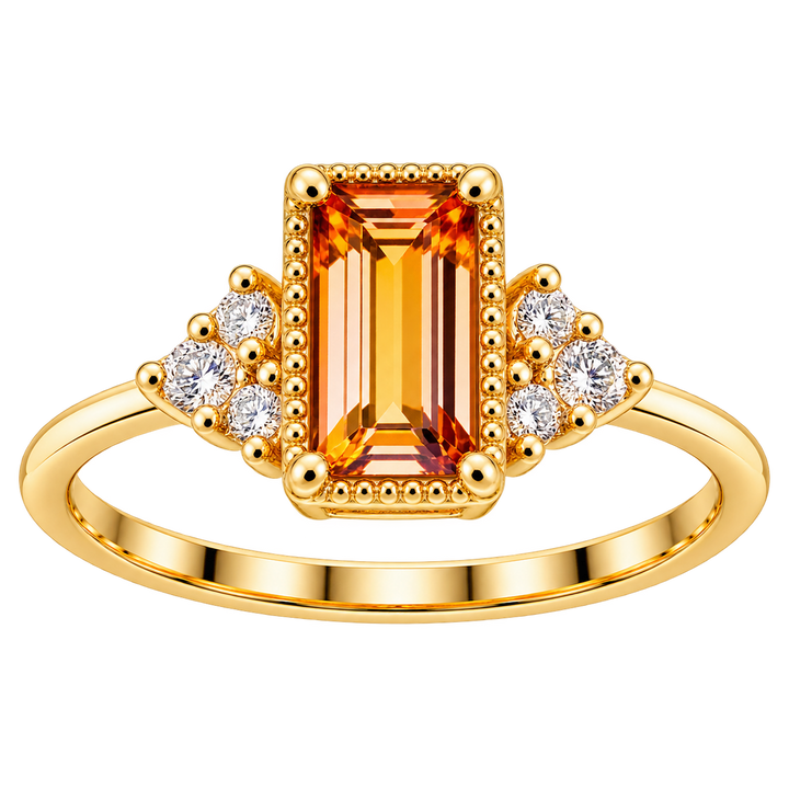 Baguette Citrine Ring with. Diamond Accents