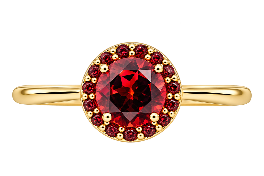 Garnet Ring with Halo