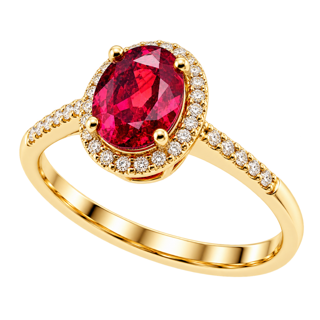Diamond Halo and Garnet Ring