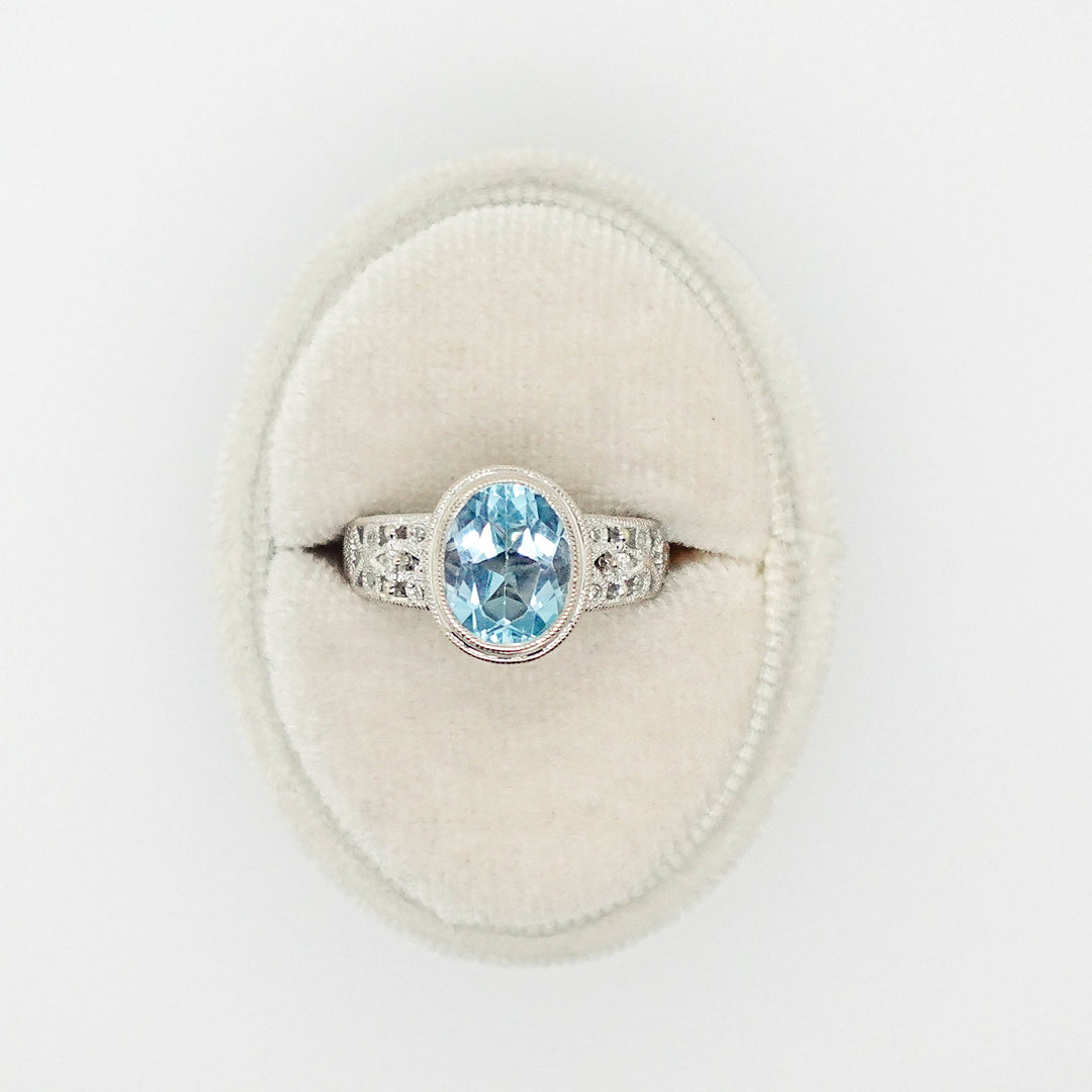 Diamond and Aquamarine Bezel Set Ring