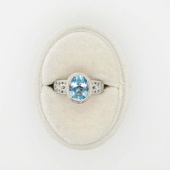 Diamond and Aquamarine Bezel Set Ring