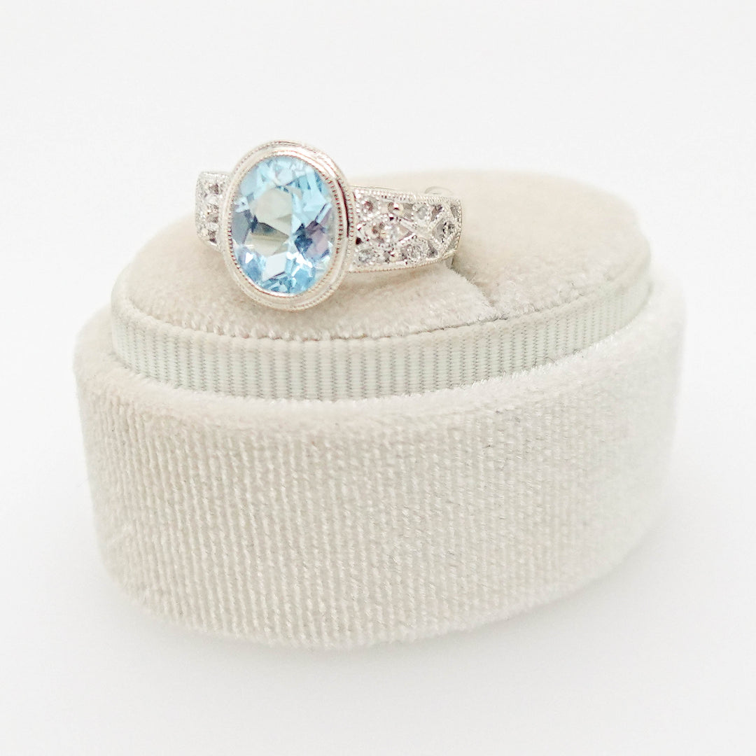Diamond and Aquamarine Bezel Set Ring