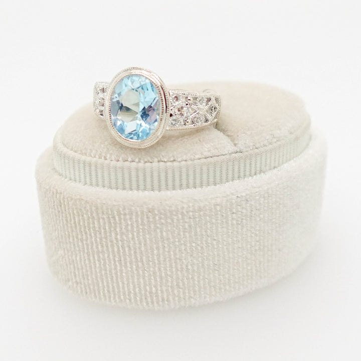 Diamond and Aquamarine Bezel Set Ring
