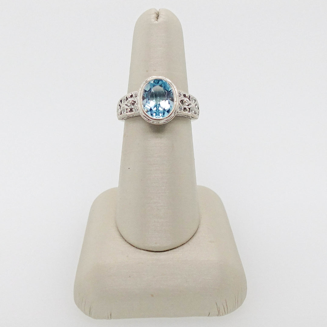 Diamond and Aquamarine Bezel Set Ring