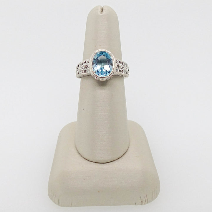 Diamond and Aquamarine Bezel Set Ring