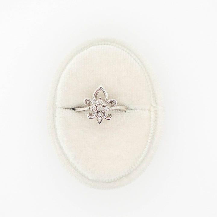 Sterling Silver Fleur-de-Lis Ring with Diamond Accents