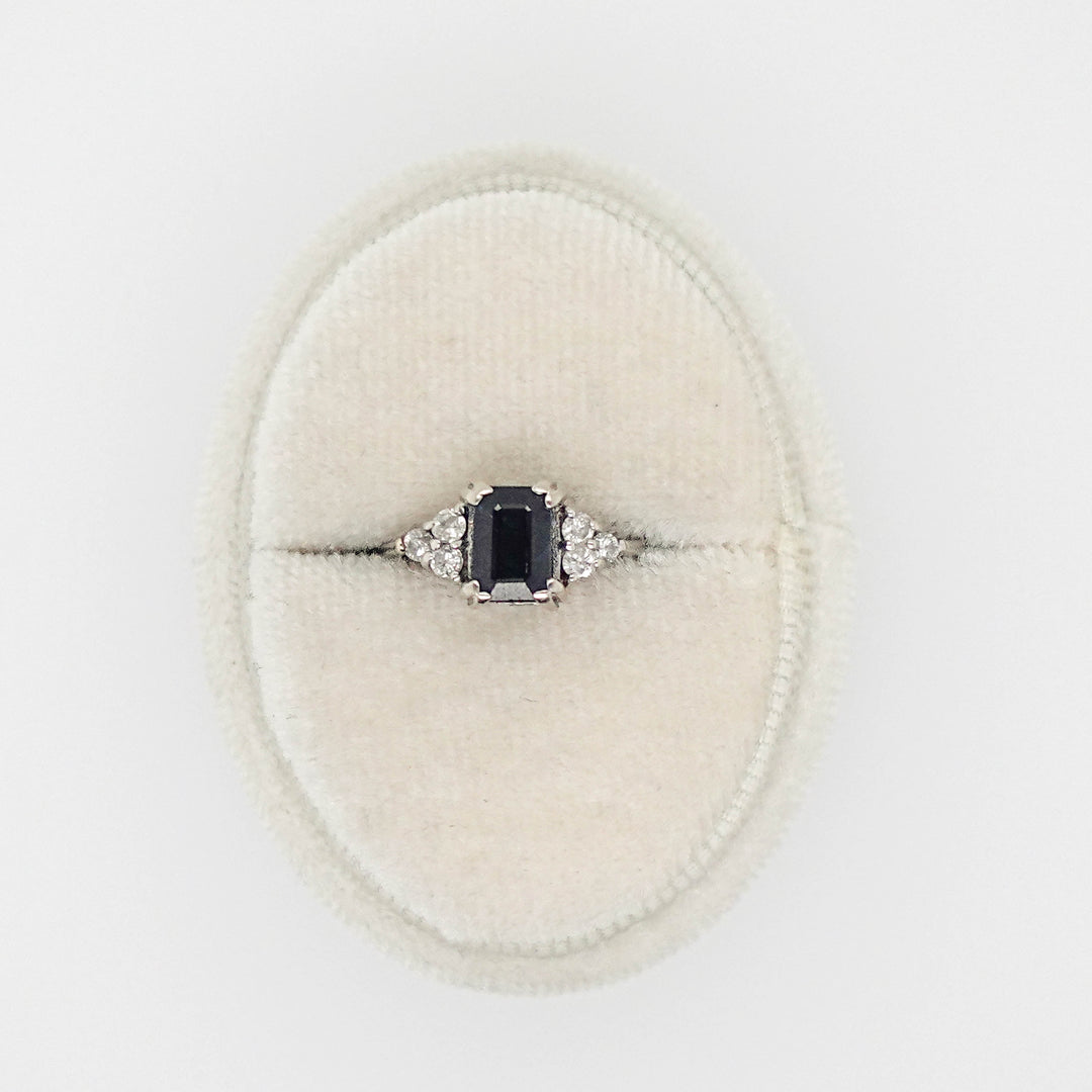 Blue Sapphire Emerald Cut Stone with Diamonds Ring