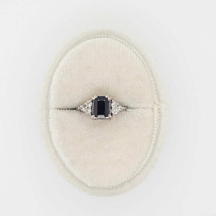 Blue Sapphire Emerald Cut Stone with Diamonds Ring