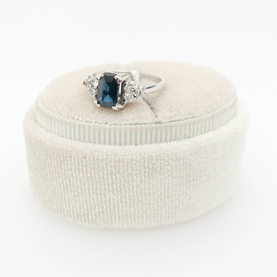 Blue Sapphire Emerald Cut Stone with Diamonds Ring