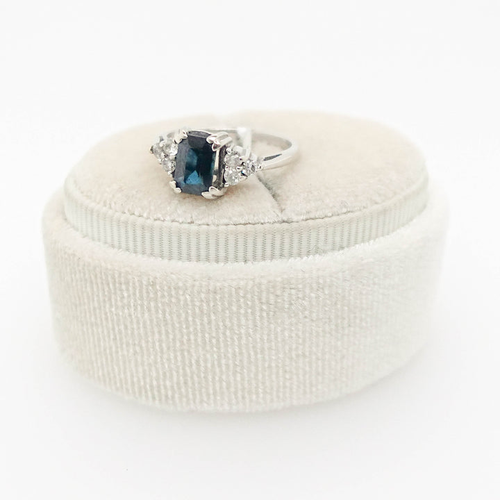 Blue Sapphire Emerald Cut Stone with Diamonds Ring