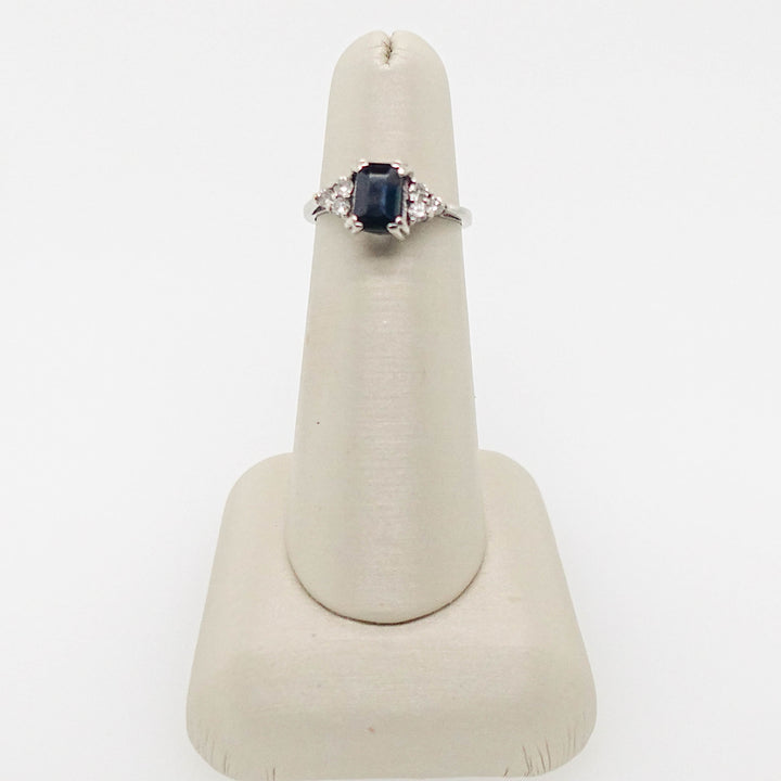 Blue Sapphire Emerald Cut Stone with Diamonds Ring