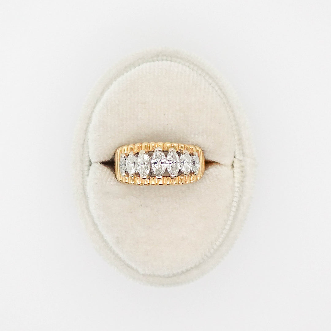 Seven Stone Diamond Ring with Ribbed Detailing