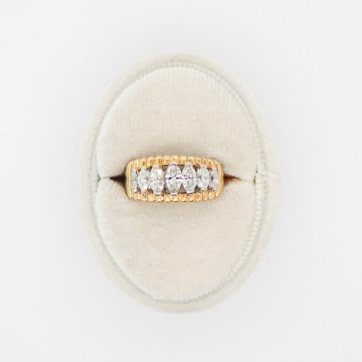 Seven Stone Diamond Ring with Ribbed Detailing