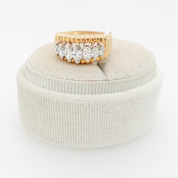 Seven Stone Diamond Ring with Ribbed Detailing