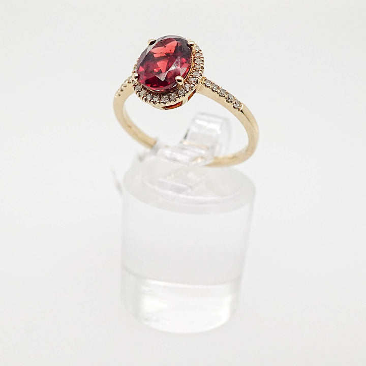 Diamond Halo and Garnet Ring