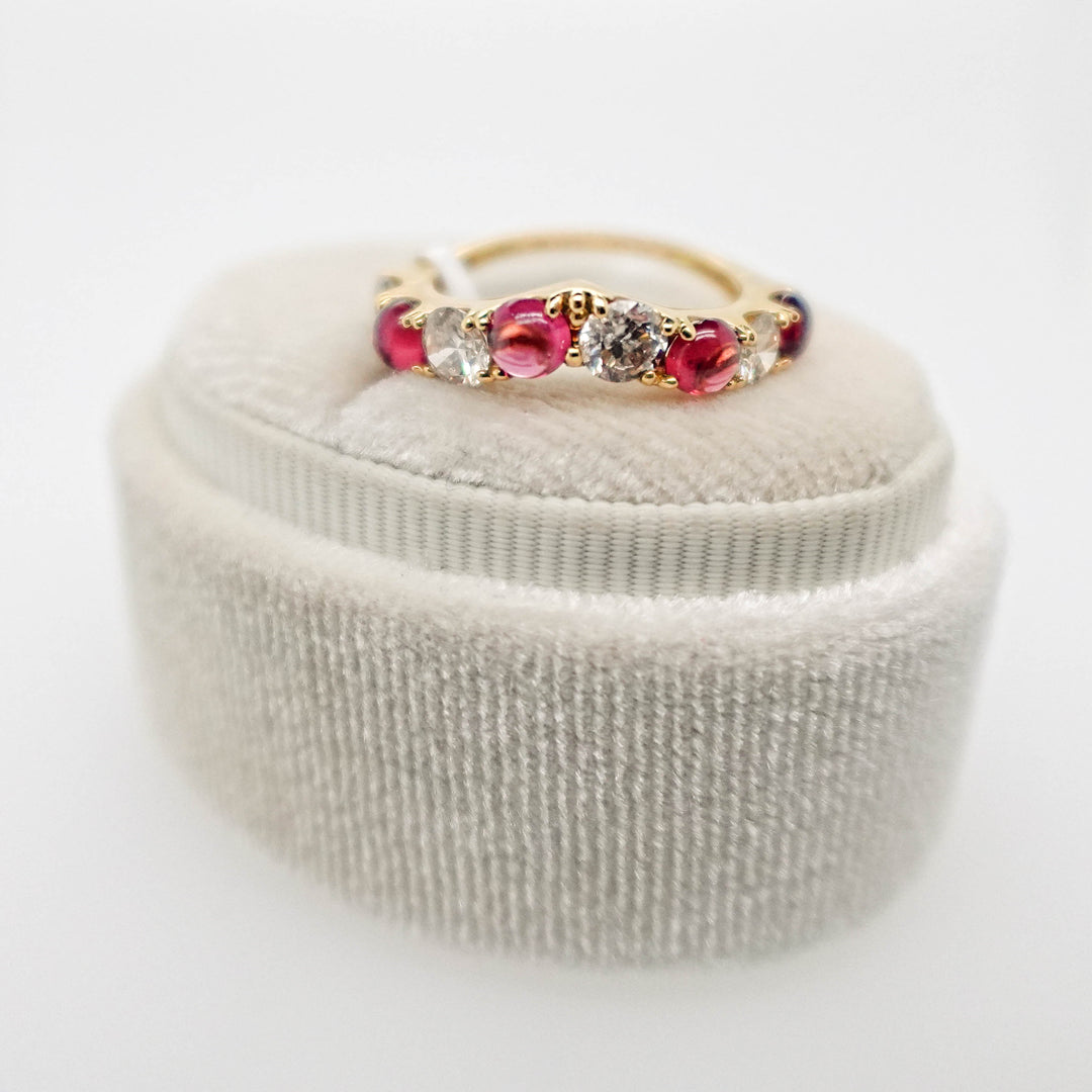 Diamond and Cabochon Pink Tourmaline Contour Band