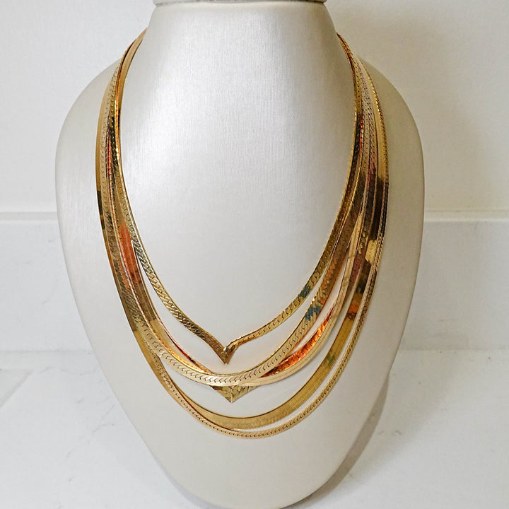 Tri Tone Herringbone V Necklace