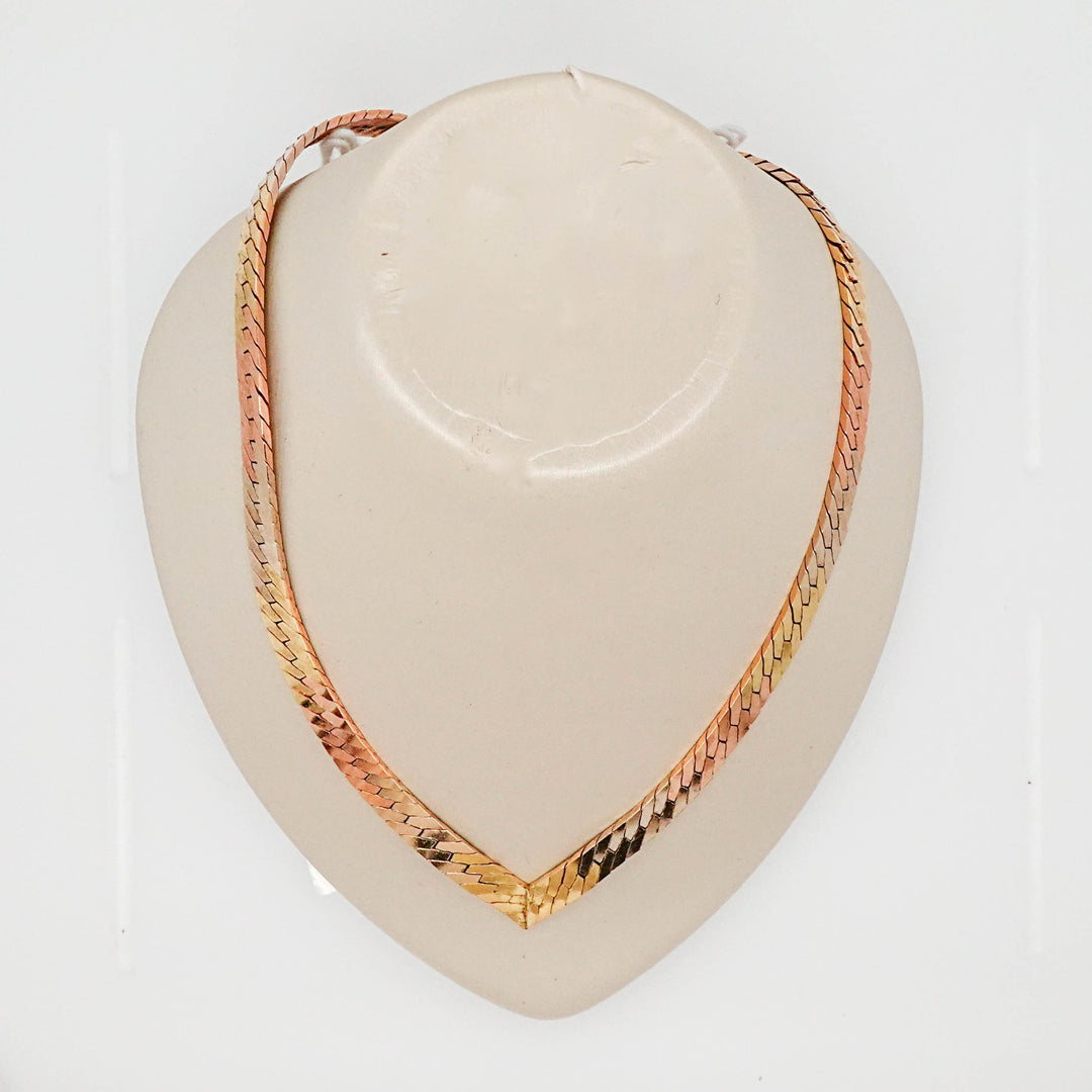 Tri Tone Herringbone V Necklace