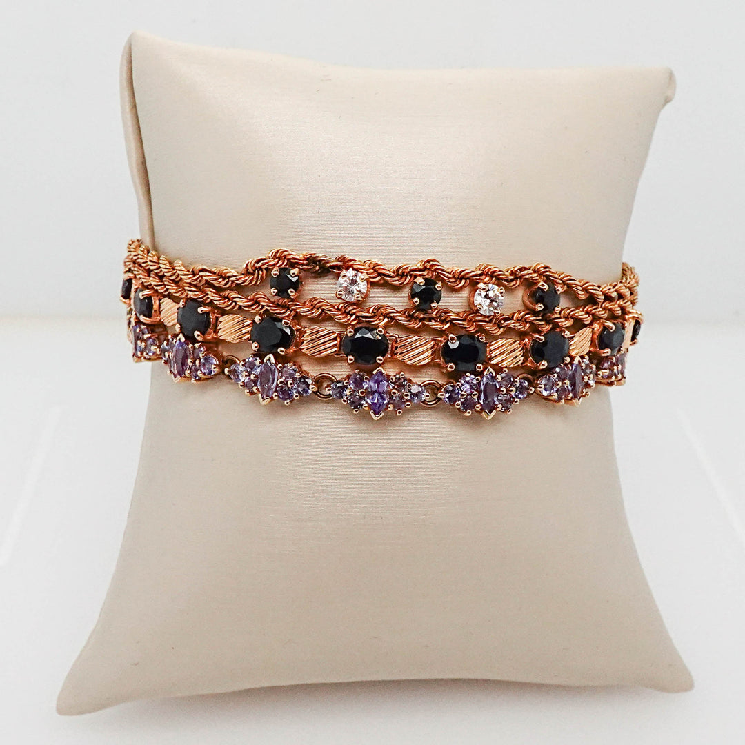 Rope Bracelet with Blue and White CZ