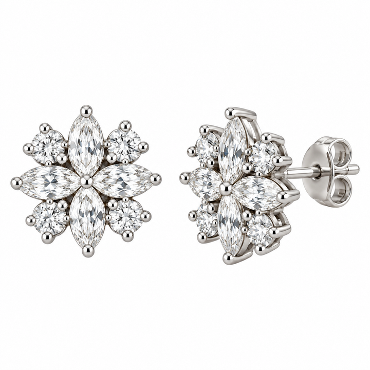 Marquise and Round Diamond Studs