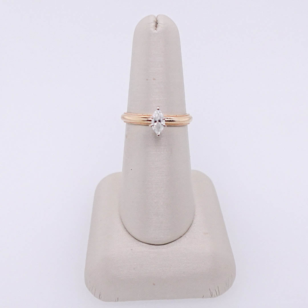 Gold Milgrain Band with Marquise Diamond