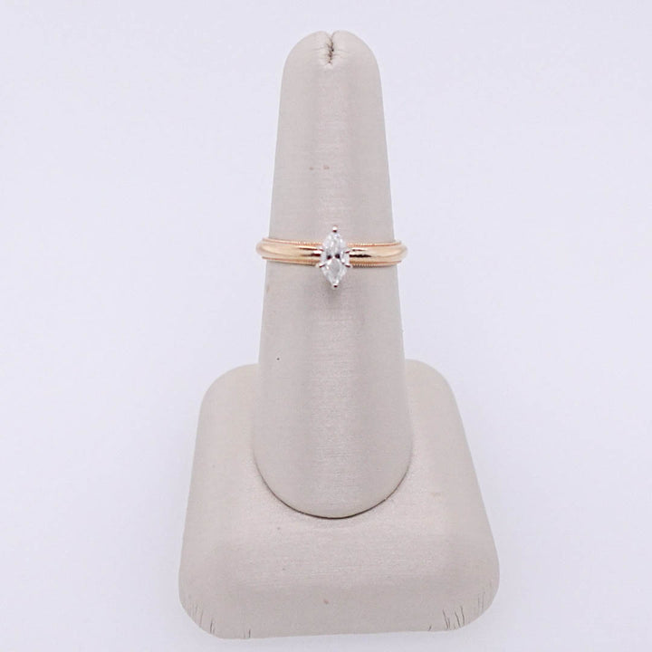 Gold Milgrain Band with Marquise Diamond