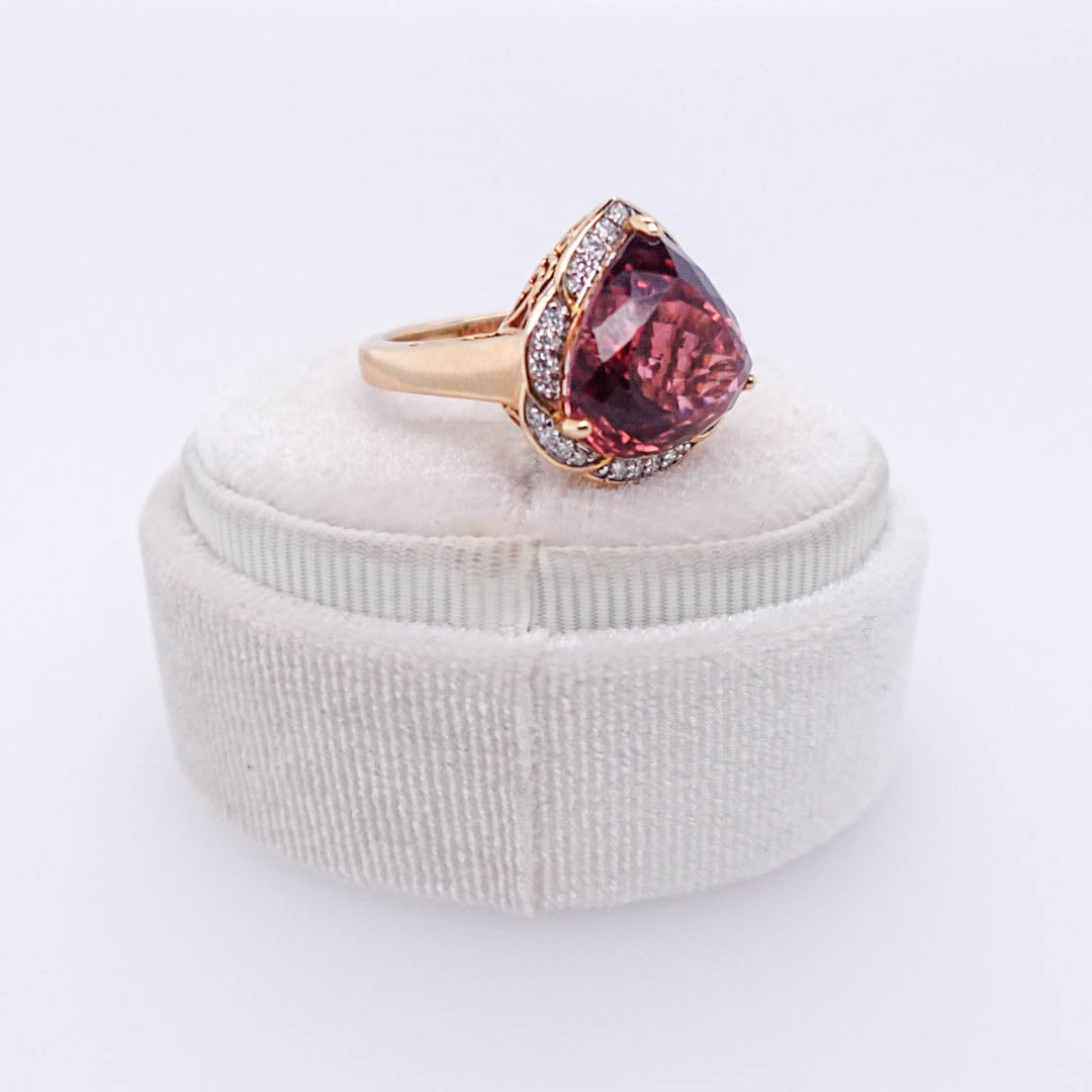 Pink Tourmaline Dinner Ring with Diamond Halo