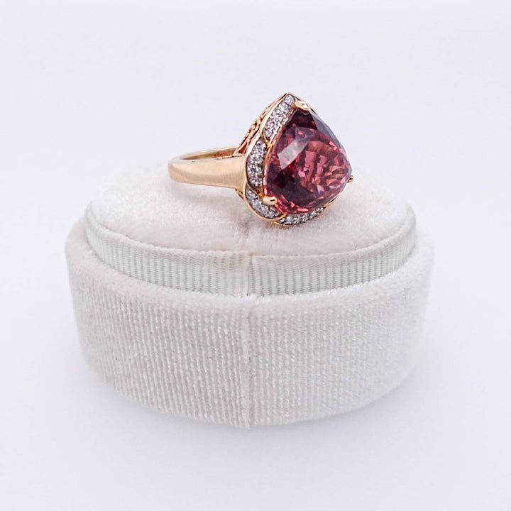 Pink Tourmaline Dinner Ring with Diamond Halo