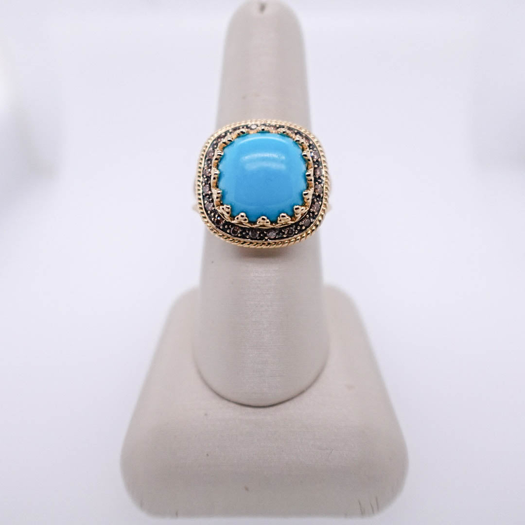 Natural Turquoise and Chocolate Diamond Ring