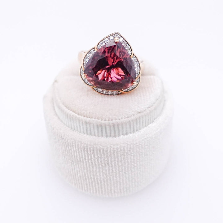 Pink Tourmaline Dinner Ring with Diamond Halo