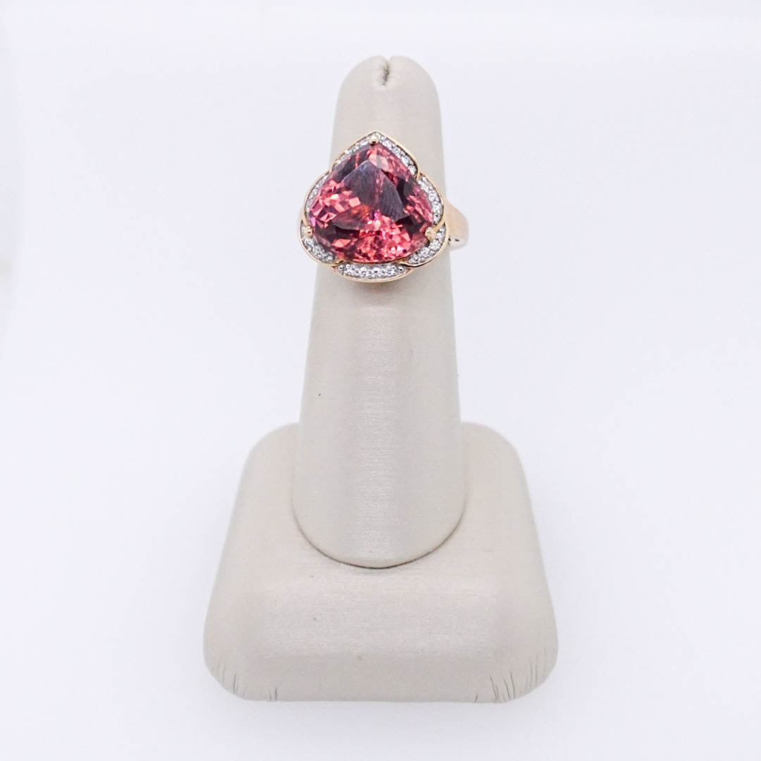 Pink Tourmaline Dinner Ring with Diamond Halo