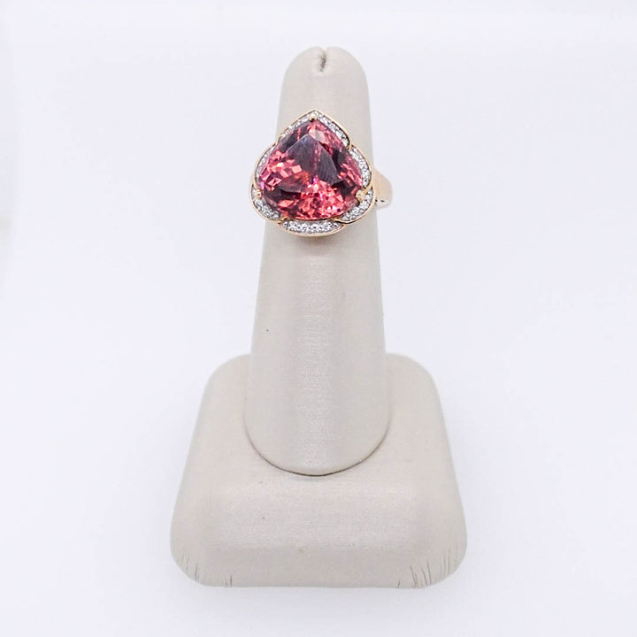 Pink Tourmaline Dinner Ring with Diamond Halo