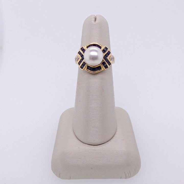 Pearl and Channel-Set Sapphire Ring
