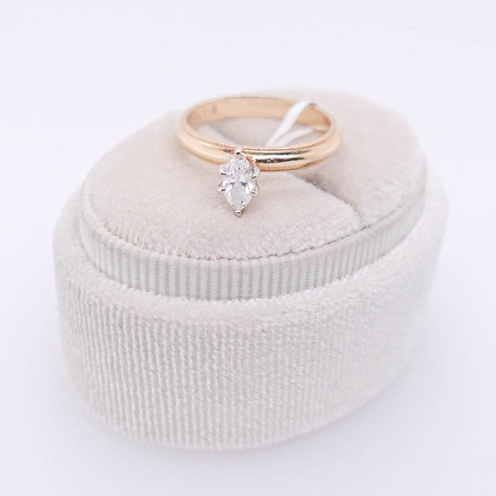 Gold Milgrain Band with Marquise Diamond