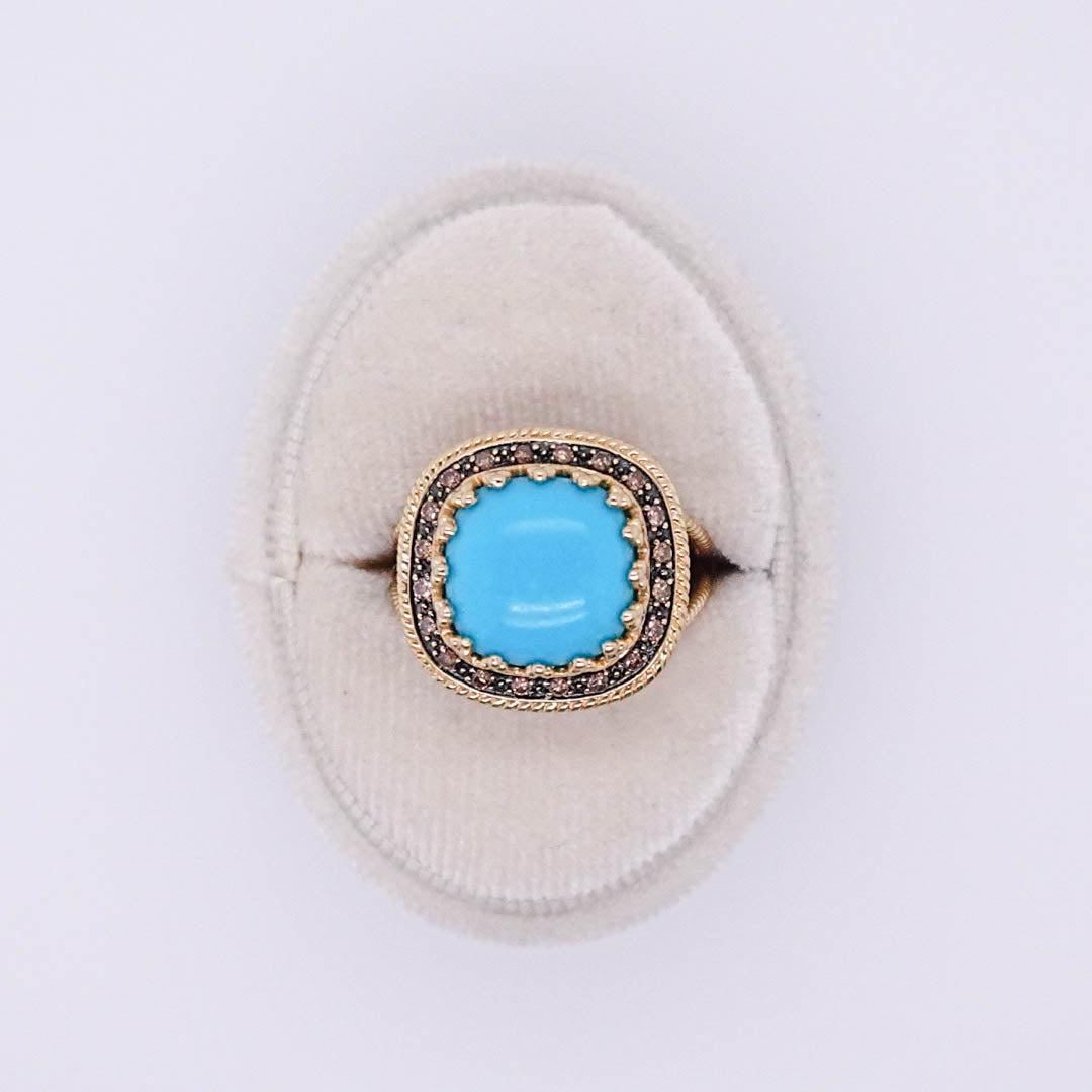 Natural Turquoise and Chocolate Diamond Ring