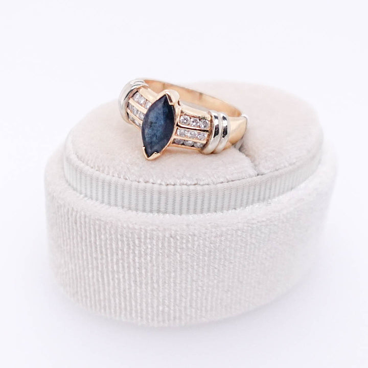 Two Tone Marquise Sapphire Ring with Diamond Detail