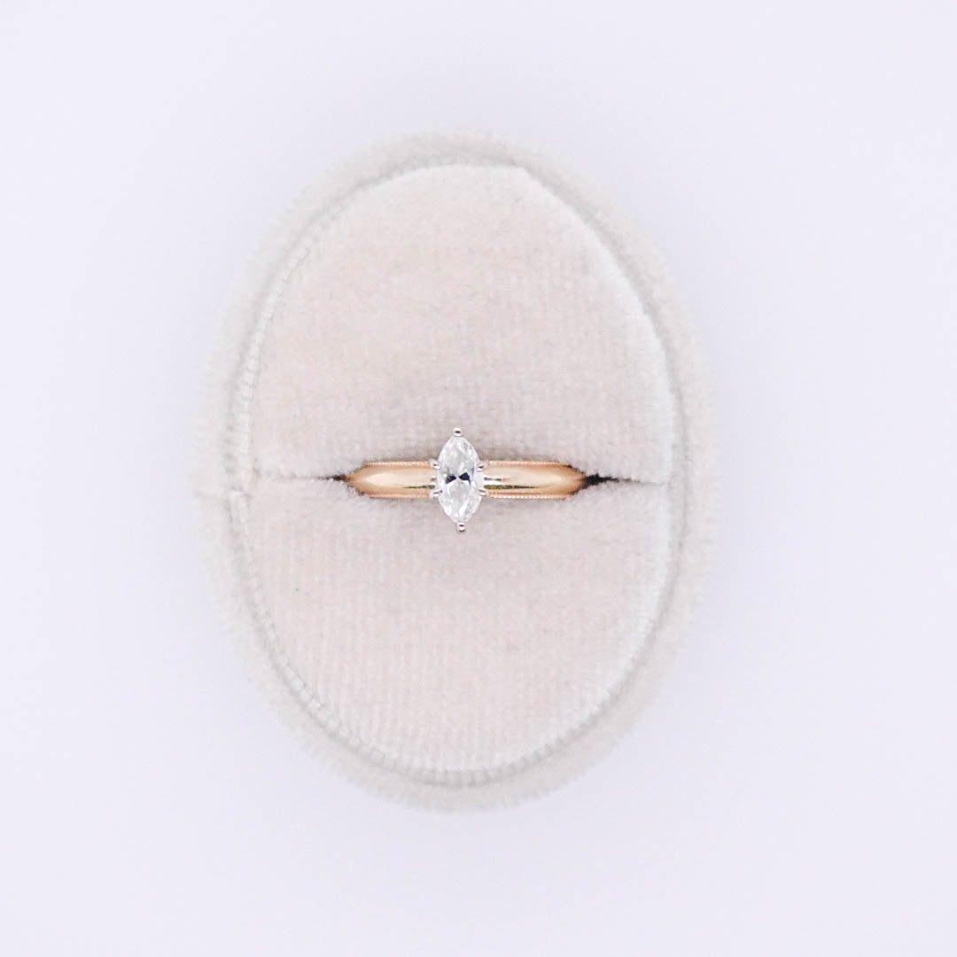 Gold Milgrain Band with Marquise Diamond