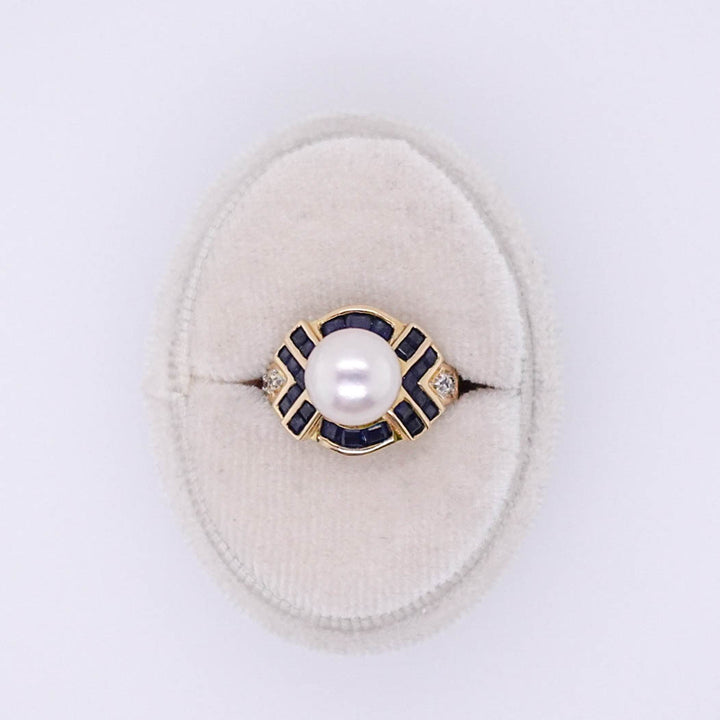 Pearl and Channel-Set Sapphire Ring