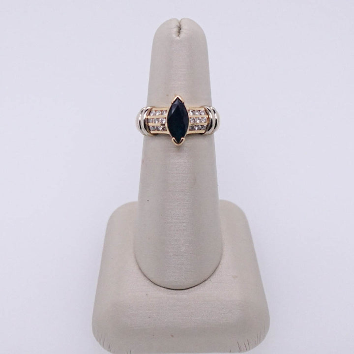 Two Tone Marquise Sapphire Ring with Diamond Detail