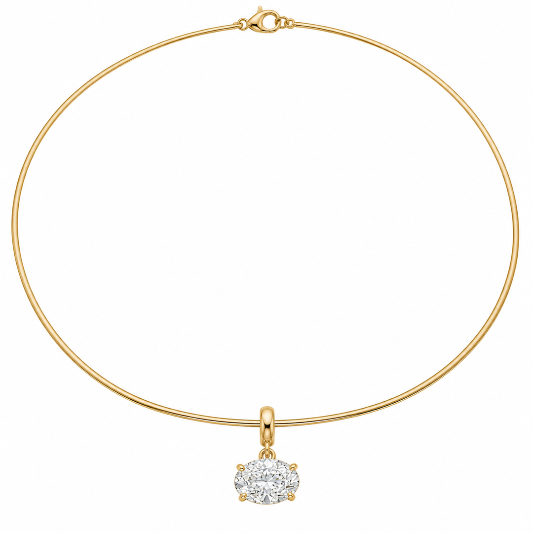 Oval Diamond Pendant on Wire Cuff