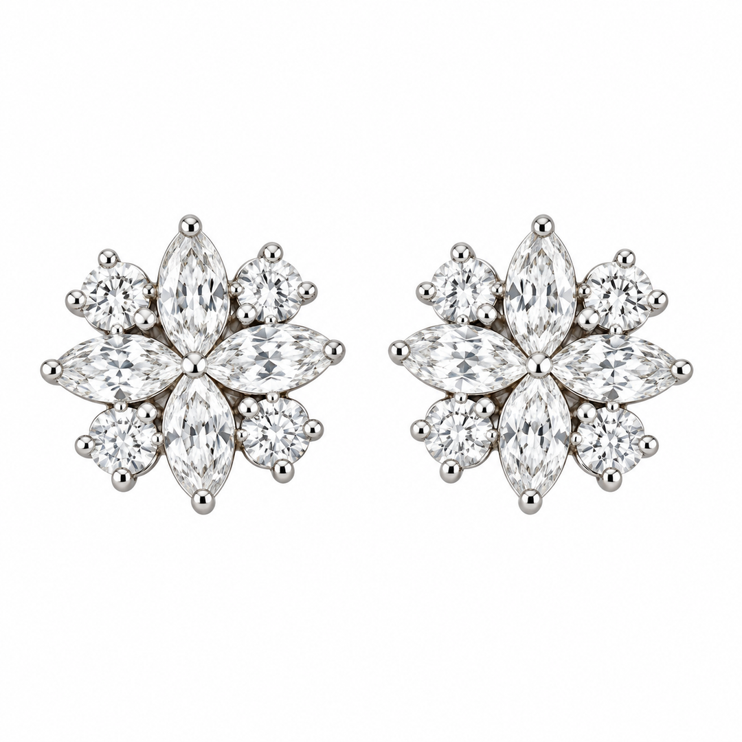 Marquise and Round Diamond Studs