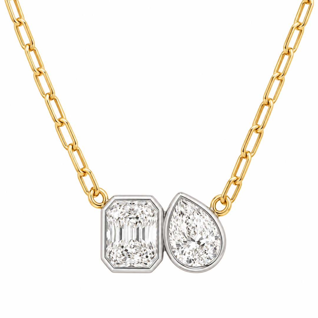 Two Tone Diamond Toi Et Moi Necklace